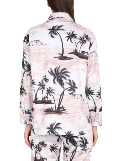 Shop Palm Angels Island Print Shirt In Beige