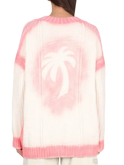 Shop Palm Angels Patent Leather Effect Palm Cardigan In White