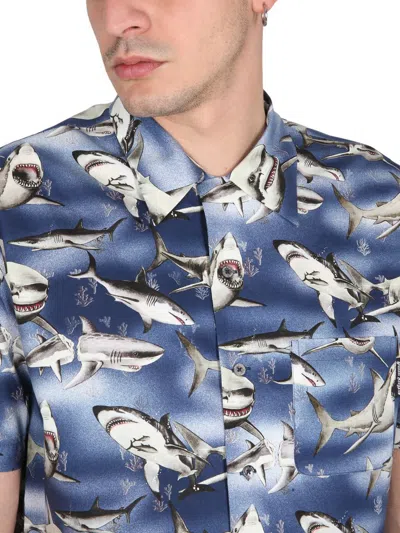 Shop Palm Angels Sharks Bowling Shirt In Blue