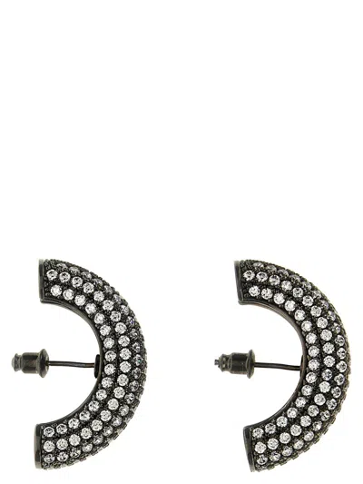 Shop Panconesi 'half Moon Crystal Hoops' Earrings In Silver