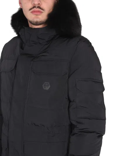 Shop Philipp Plein Down Jacket With Logo In Black