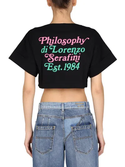 Shop Philosophy Di Lorenzo Serafini Cropped Logo Print T-shirt In Black