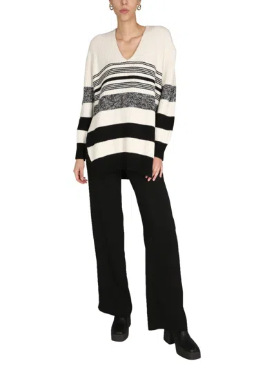 Proenza Schouler White Label Lofty Striped Oversized V-neck Sweater In White