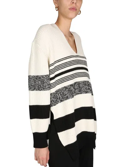 Proenza Schouler White Label Lofty Striped Oversized V-neck Sweater In White