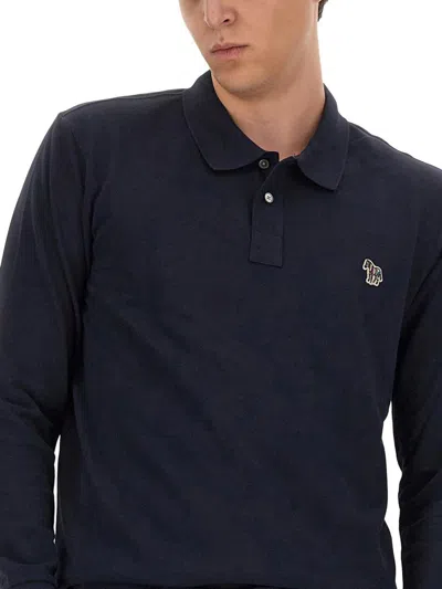 Shop Ps By Paul Smith Ps Paul Smith Polo Shirt With Zebra Patch In Blue