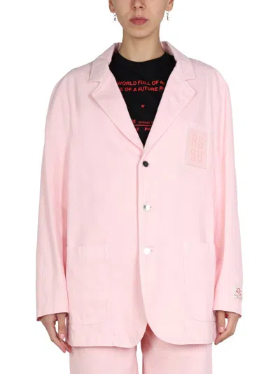 Shop Raf Simons Logo Patch Jacket In Pink