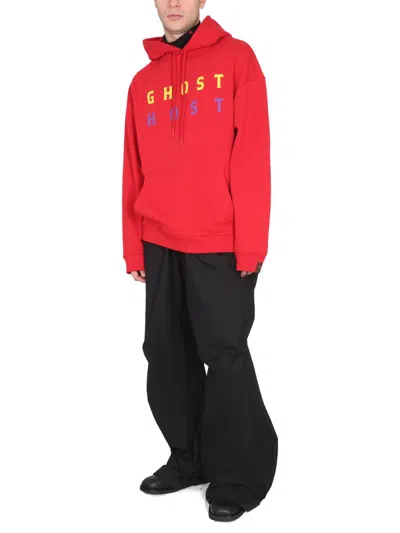 Raf Simons Graphic Print Hooded Sweatshirt With Front Pocket In Black