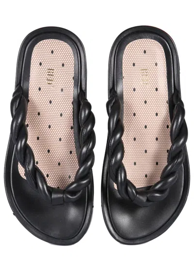 Shop Red Valentino Leather Slide Sandals In Black