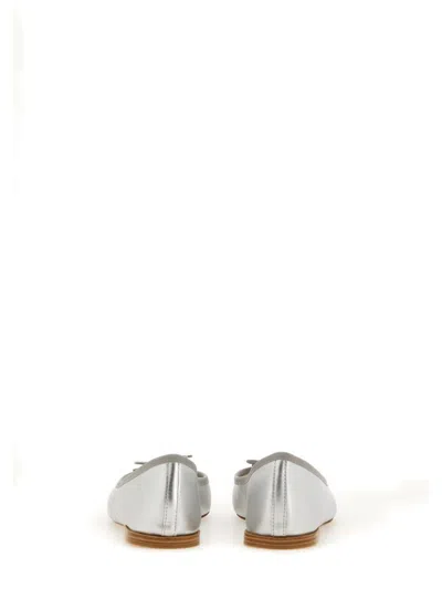 Repetto Calf And Cotton Argent Flats In Silver