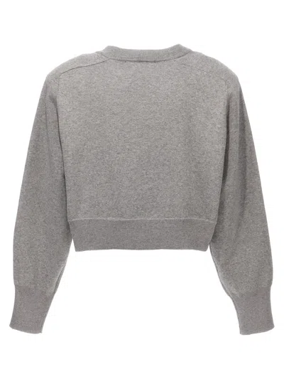 Rotate Birger Christensen Rotate Cropped Sweater With Rhinestone Studded Logo In Gray