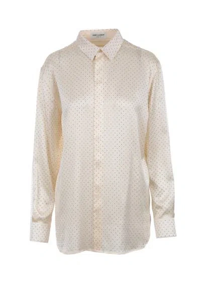 Shop Saint Laurent Shirts In White+bronze