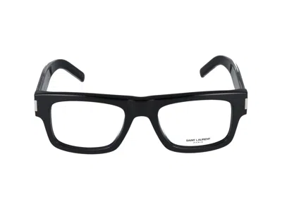 Shop Saint Laurent Eyeglasses In Black Crystal Transparent