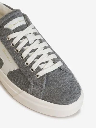 Shop Santoni Double Buckle Wool Sneakers In Coal Grey