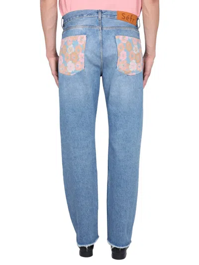 Séfr Floral-panel Jeans In Azure