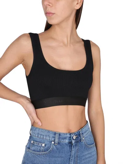 Shop Stella Mccartney Crop Top With Ribbon S Wave In Black