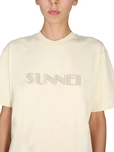Shop Sunnei Crewneck T-shirt Unisex In Beige