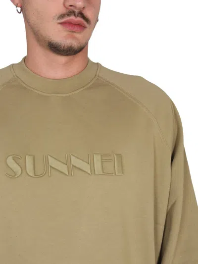 Shop Sunnei Sweatshirt With Logo Embroidery In Beige