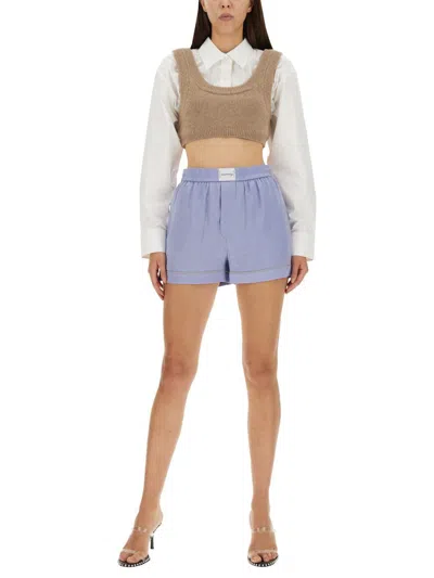 Shop Alexander Wang T T By Alexander Wang Shorts With Logo In Blue