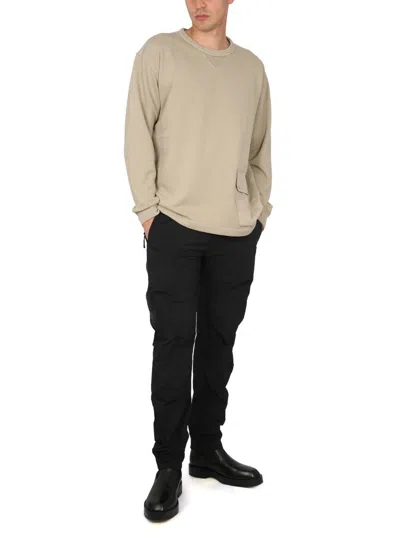 Ten C Crew Neck Cotton Sweatshirt With Patch Detail In Beige