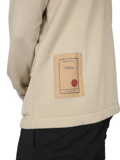 Ten C Crew Neck Cotton Sweatshirt With Patch Detail In Beige