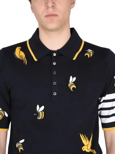 Shop Thom Browne Polo Birds & Bees In Blue