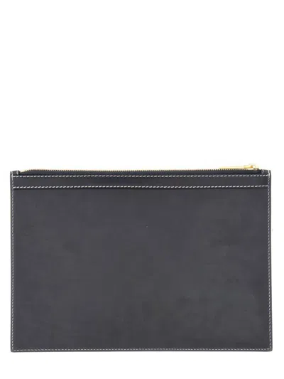 Thom Browne Navy Blue 4-bar Calf Leather Document Holder In Black