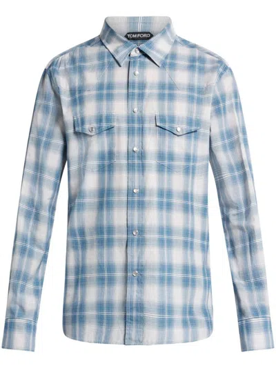 Shop Tom Ford Degrade Check Shirt Clothing In Blue