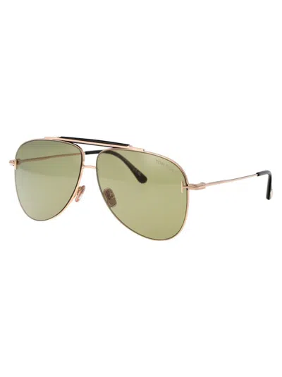 Shop Tom Ford Sunglasses In 28n Oro Rosé Lucido / Verde