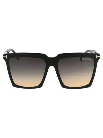 Shop Tom Ford Sunglasses In 01b Nero Lucido / Fumo Grad