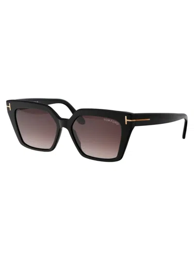 Shop Tom Ford Sunglasses In 01z Nero Lucido / Viola Grad E/o Specchiato