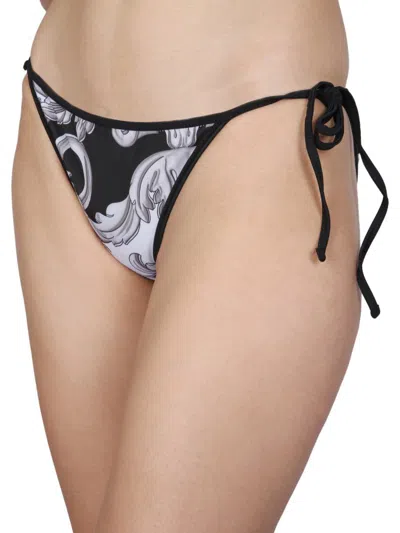 Versace Baroque Pattern-print Bikini Bottoms In Black
