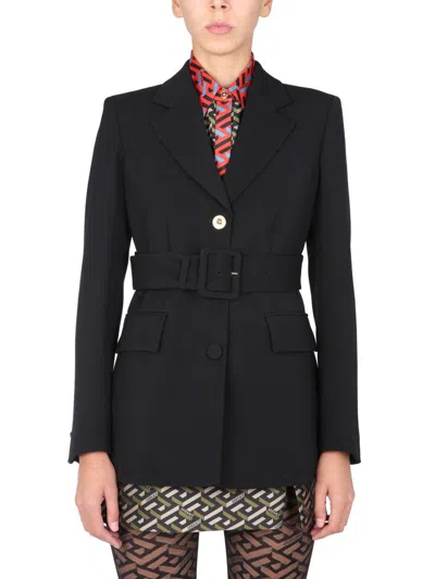 Versace Single-breasted Wool Blazer In Black