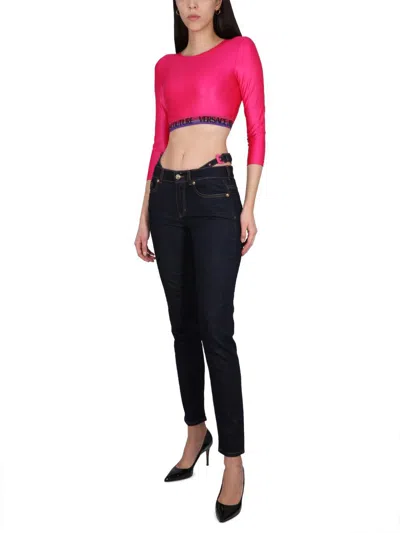 Shop Versace Jeans Couture Cropped Top In Fuchsia