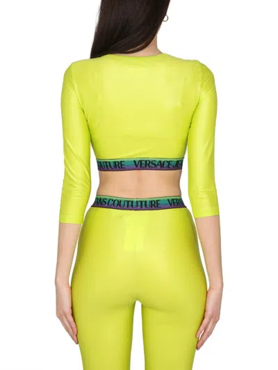 Shop Versace Jeans Couture Short Top With Logo In Green