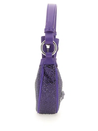 Shop Versace Mini Hobo Bag With Crystals In Purple