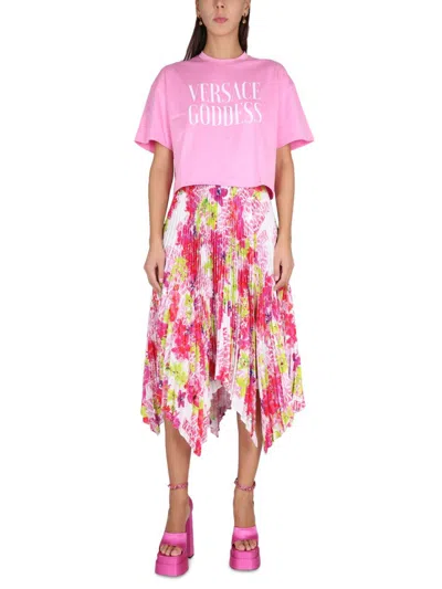 Shop Versace Pleated Skirt In Multicolour