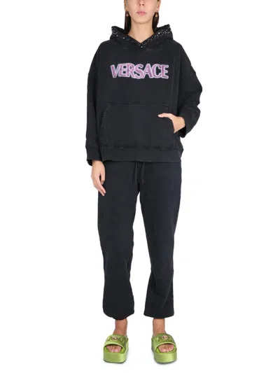 Shop Versace Sweatshirt With Studs In Black