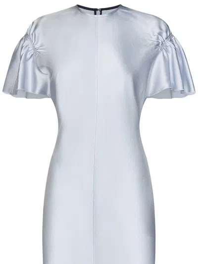 Shop Victoria Beckham Gathered Sleeve Midi Dress Midi Dress In Clear Blue