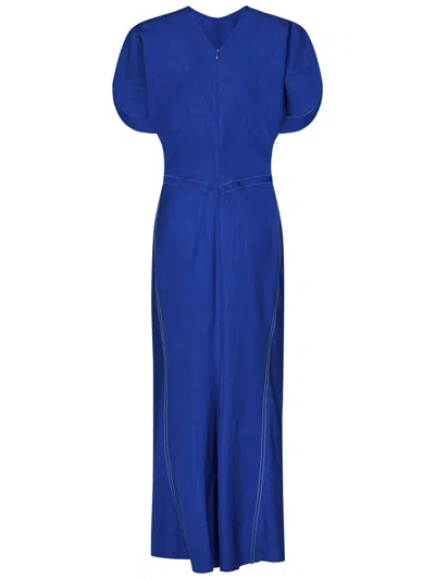 Shop Victoria Beckham Gathered Waist Midi Dress Midi Dress In Blue