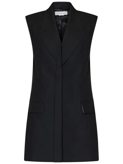 Shop Victoria Beckham Sleeveless Tailored Dress Mini Dress In Black