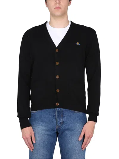Shop Vivienne Westwood Cardigan With Orb Embroidery In Black