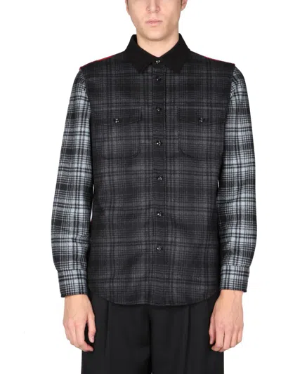 Woolrich Alaskan Melton Wool Black Grey Red Overshirt In Multicolour