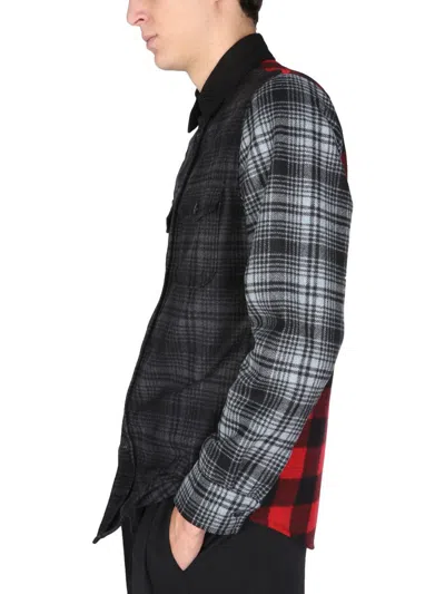 Woolrich Alaskan Melton Wool Black Grey Red Overshirt In Multicolour