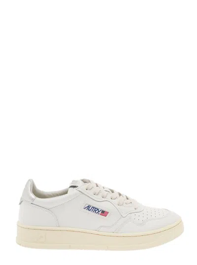 Shop Autry 'medalist' White Low Top Sneakers With Logo Detail In Leather Man