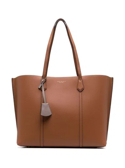 Shop Tory Burch 'perry' Brown Shopping Bag With Charm In Grainy Leather Woman
