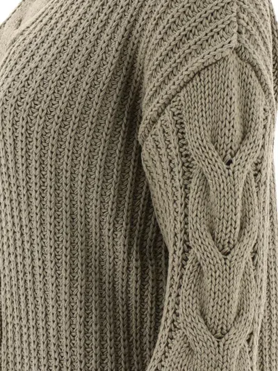 Shop Max Mara "acciaio" Cable-knit Sweater In Green