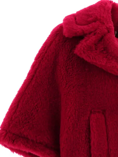 Shop Max Mara Teddy Fabric Short Cloak In Red