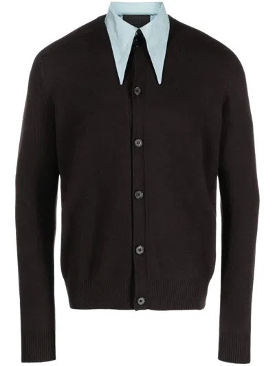 Shop Prada Detachable-collar Cashmere-blend Cardigan In Moro