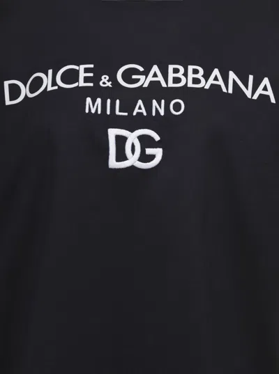 Shop Dolce & Gabbana Black Oversized T-shirt With Logo Lettering Print In Cotton Woman