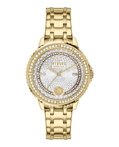 Shop Versus Montorgueil Crystal Bracelet Watch In Gold